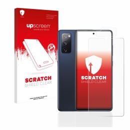 Vorderseite einer Produktverpackung mit dem Markenlogo upscreen. Daneben ist das Gerät Samsung Galaxy S20 FE (Display+Kamera) 
