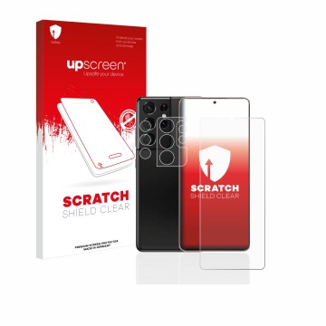 Vorderseite einer Produktverpackung mit dem Markenlogo upscreen. Daneben ist das Gerät Samsung Galaxy S21 Ultra 5G (Display+Ka