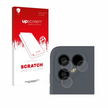 Parte frontale di una confezione del prodotto con il logo del marchio upscreen. Accanto è raffigurato il dispositivo Fairphone