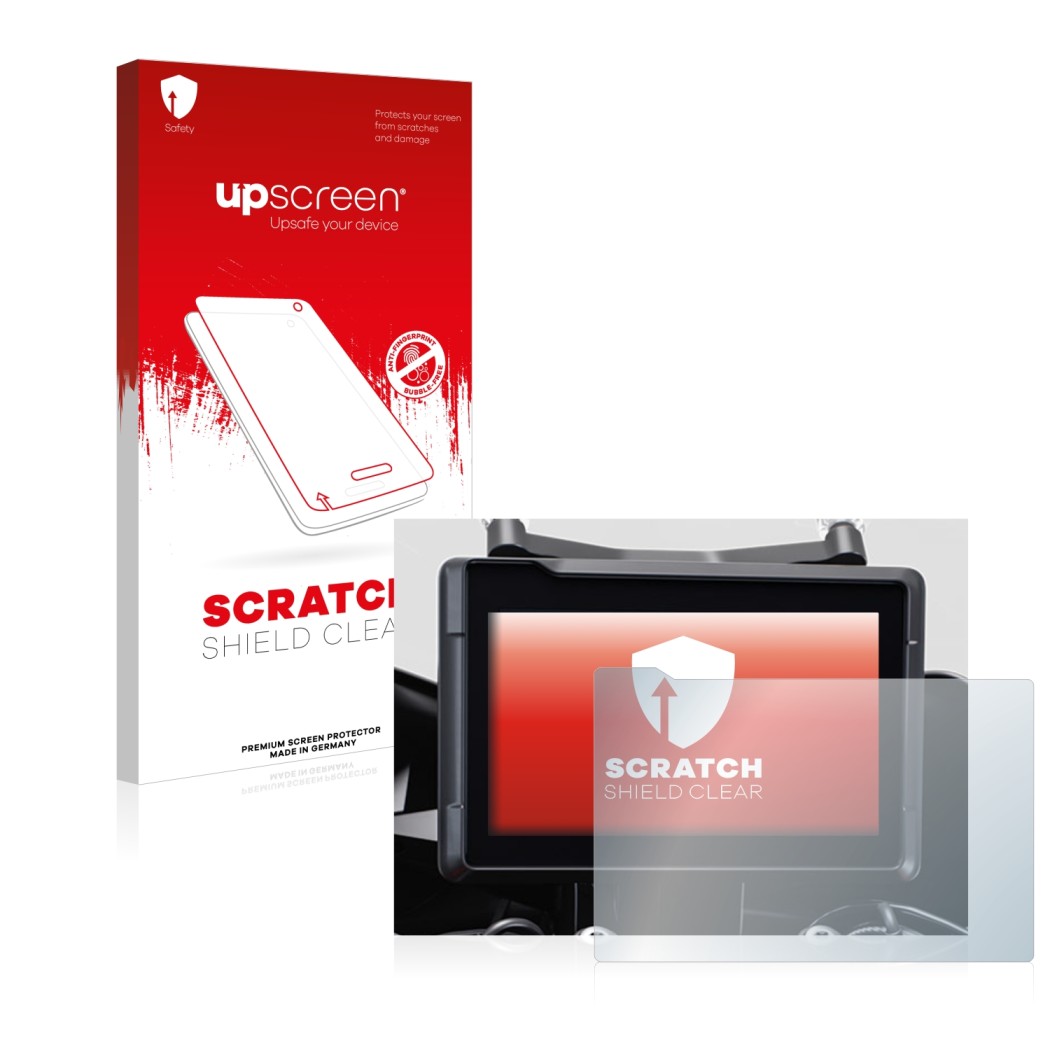 Vorderseite einer Produktverpackung mit dem Markenlogo upscreen. Daneben ist das Gerät KTM 1290 Super Duke GT 2022 TFT 7