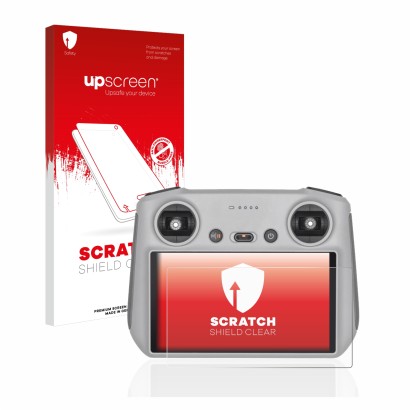 Face avant d’un emballage produit avec le logo de la marque upscreen. À côté, l’appareil DJI RC Controller est représenté avec