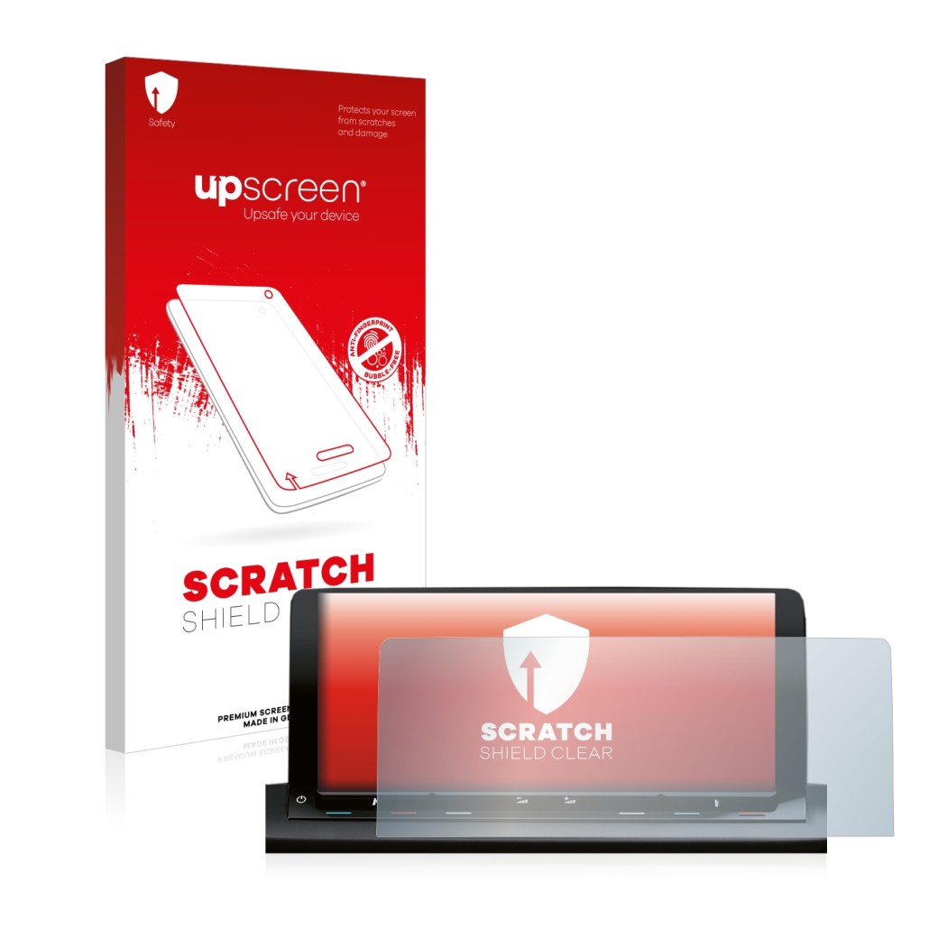 Front side of a product packaging with the brand logo upscreen. Next to it is the device Volkswagen Caddy 5 Discover Media 10