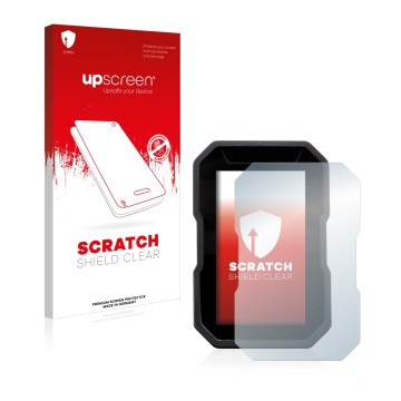 Front side of a product packaging with the brand logo upscreen. Next to it is the device Ducati DesertX 2022 shown with the co