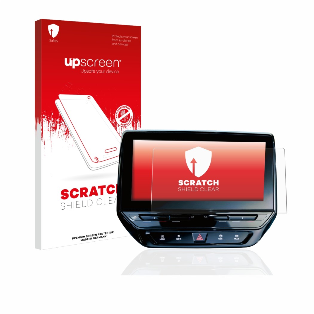 Front side of a product packaging with the brand logo upscreen. Next to it is the device Volkswagen ID.4 Discover Pro 12