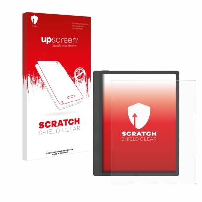 Face avant d’un emballage produit avec le logo de la marque upscreen. À côté, l’appareil Boox Tab Ultra C Pro est représenté a