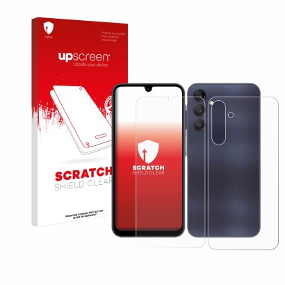 Parte frontale di una confezione del prodotto con il logo del marchio upscreen. Accanto è raffigurato il dispositivo Samsung G