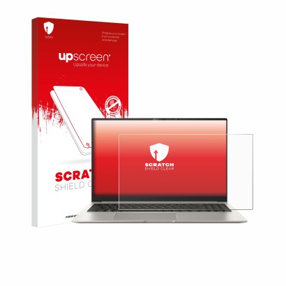 Front side of a product packaging with the brand logo upscreen. Next to it is the device ASUS ZenBook 15 OLED UM3504 shown wit