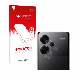 Parte frontal de un envase de producto con el logotipo de la marca upscreen. Al lado se muestra el dispositivo Xiaomi Redmi No