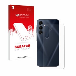 Vorderseite einer Produktverpackung mit dem Markenlogo upscreen. Daneben ist das Gerät Samsung Galaxy A16 5G (Rückseite) mit d