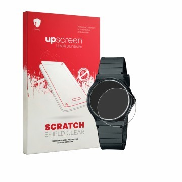 Parte frontale di una confezione del prodotto con il logo del marchio upscreen. Accanto è raffigurato il dispositivo Casio Col