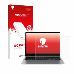 Parte frontal de un envase de producto con el logotipo de la marca upscreen. Al lado se muestra el dispositivo Samsung Galaxy 