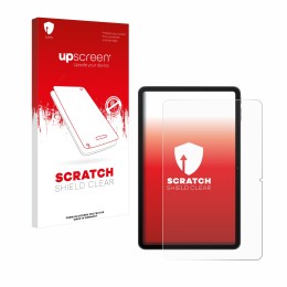 Parte frontal de un envase de producto con el logotipo de la marca upscreen. Al lado se muestra el dispositivo Blackview MEGA 