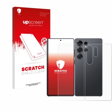 Vorderseite einer Produktverpackung mit dem Markenlogo upscreen. Daneben ist das Gerät Samsung Galaxy S25 Ultra Enterprise Edi