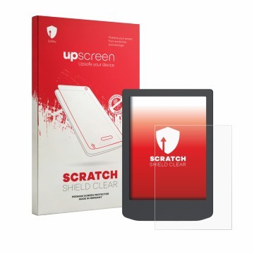 Parte frontale di una confezione del prodotto con il logo del marchio upscreen. Accanto è raffigurato il dispositivo PocketBoo