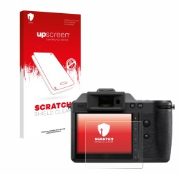 Face avant d’un emballage produit avec le logo de la marque upscreen. À côté, l’appareil Hasselblad X2D II 100C est représenté