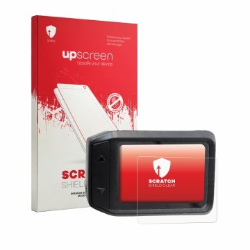 Parte frontale di una confezione del prodotto con il logo del marchio upscreen. Accanto è raffigurato il dispositivo Decathlon