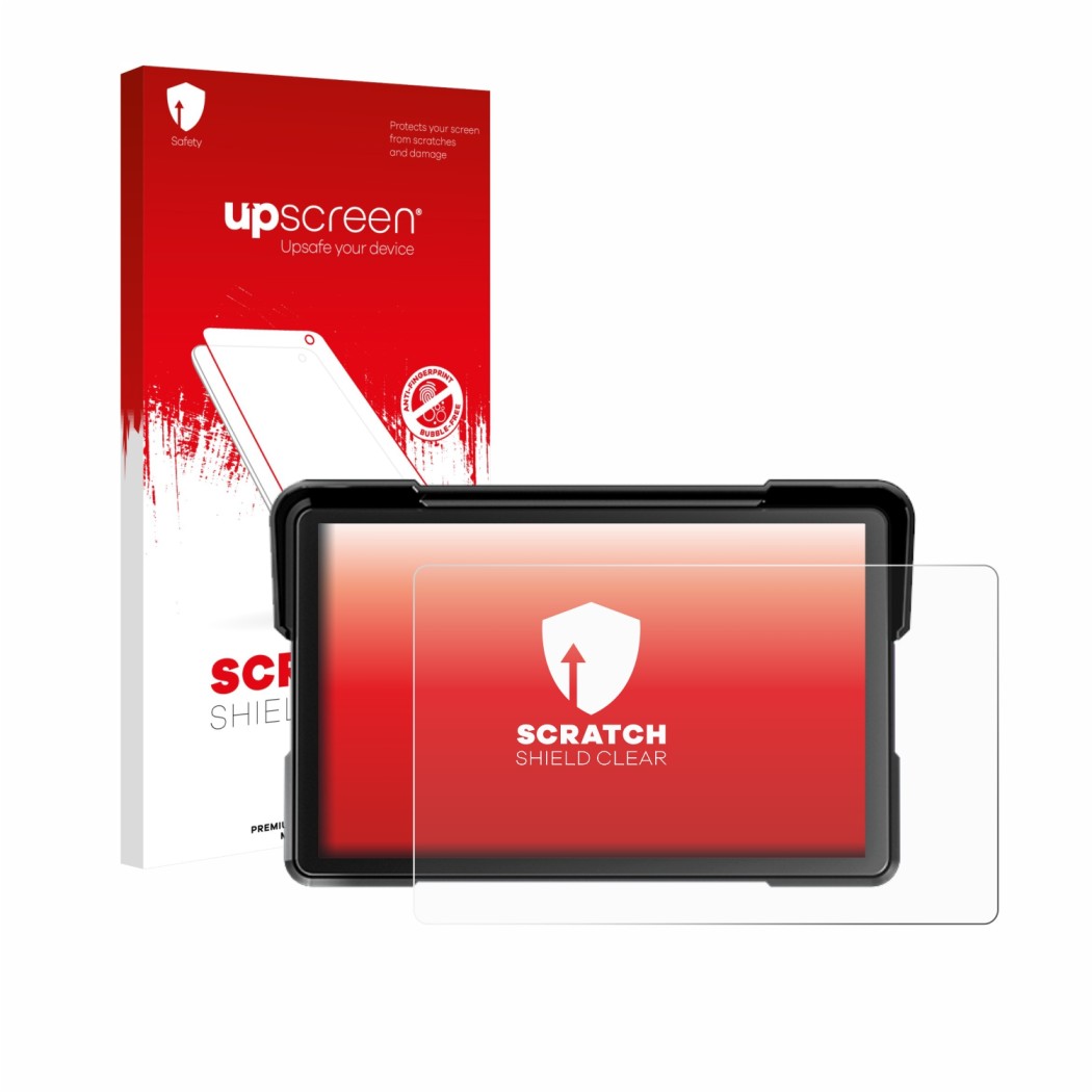 Parte frontal de un envase de producto con el logotipo de la marca upscreen. Al lado se muestra el dispositivo NFOIEIS Basico 