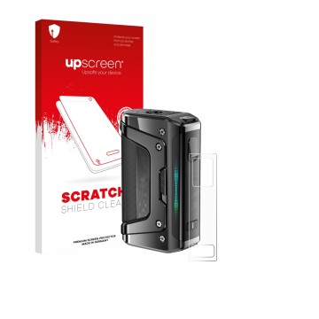 Front side of a product packaging with the brand logo upscreen. Next to it is the device GeekVape Aegis Legend 5 shown with th