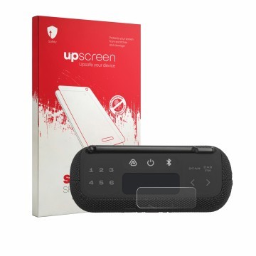 Parte frontale di una confezione del prodotto con il logo del marchio upscreen. Accanto è raffigurato il dispositivo JBL Tuner
