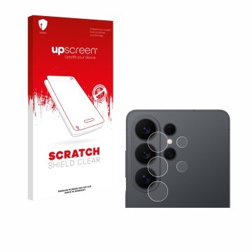 Vorderseite einer Produktverpackung mit dem Markenlogo upscreen. Daneben ist das Gerät Samsung Galaxy S26 Ultra (NUR Kamerasch