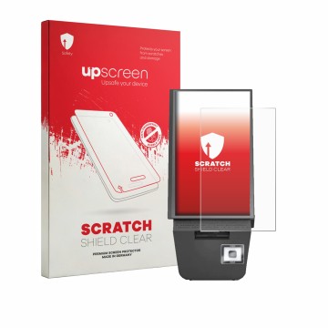 Parte frontale di una confezione del prodotto con il logo del marchio upscreen. Accanto è raffigurato il dispositivo Pyramid C