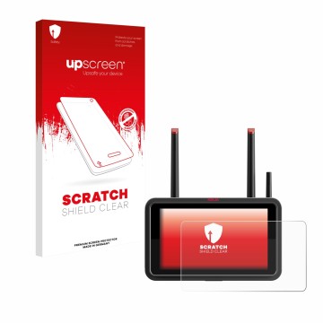 Face avant d’un emballage produit avec le logo de la marque upscreen. À côté, l’appareil Atomos Ninja TX est représenté avec l