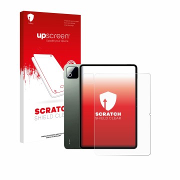 Vorderseite einer Produktverpackung mit dem Markenlogo upscreen. Daneben ist das Gerät Xiaomi Pad 8 Pro (Display+Kamera) mit d