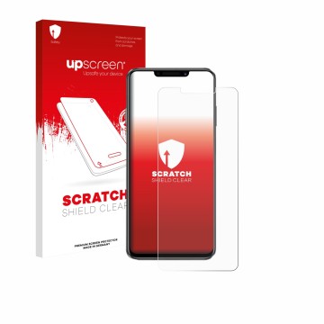 Vorderseite einer Produktverpackung mit dem Markenlogo upscreen. Daneben ist das Gerät Huawei Enjoy 60X mit dem zugehörigen Di