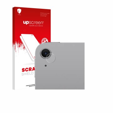 Face avant d’un emballage produit avec le logo de la marque upscreen. À côté, l’appareil Apple iPad Air 13