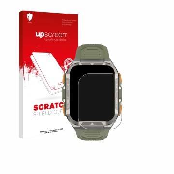 Face avant d’un emballage produit avec le logo de la marque upscreen. À côté, l’appareil Blackview W80 Pro 1,91