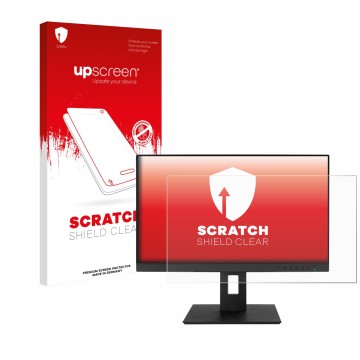 Vorderseite einer Produktverpackung mit dem Markenlogo upscreen. Daneben ist das Gerät ASUS BE24EQSB mit dem zugehörigen Displ