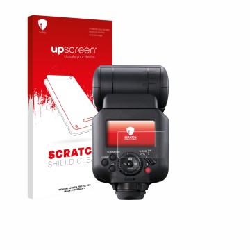 Vorderseite einer Produktverpackung mit dem Markenlogo upscreen. Daneben ist das Gerät Canon Speedlite EL-5 mit dem zugehörige