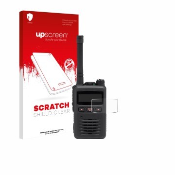 Vorderseite einer Produktverpackung mit dem Markenlogo upscreen. Daneben ist das Gerät Motorola EVX S24 mit dem zugehörigen Di