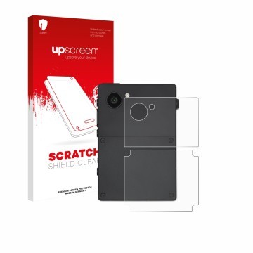 Vorderseite einer Produktverpackung mit dem Markenlogo upscreen. Daneben ist das Gerät Light Phone 3 (Rückseite) mit dem zugeh