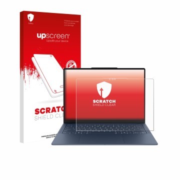 Parte frontale di una confezione del prodotto con il logo del marchio upscreen. Accanto è raffigurato il dispositivo Lenovo Yo