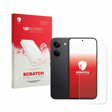 Parte frontale di una confezione del prodotto con il logo del marchio upscreen. Accanto è raffigurato il dispositivo Xiaomi Po