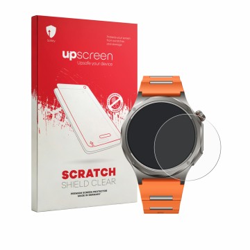 Face avant d’un emballage produit avec le logo de la marque upscreen. À côté, l’appareil Oppo Watch X3 est représenté avec la 