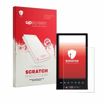 Parte frontal de un envase de producto con el logotipo de la marca upscreen. Al lado se muestra el dispositivo Citroen C5 Airc