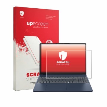 Face avant d’un emballage produit avec le logo de la marque upscreen. À côté, l’appareil Lenovo IdeaPad Slim 3i Gen 11 15