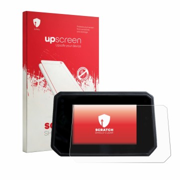Parte frontale di una confezione del prodotto con il logo del marchio upscreen. Accanto è raffigurato il dispositivo Yamaha XS