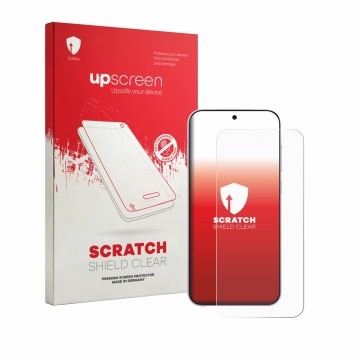 Parte frontal de un envase de producto con el logotipo de la marca upscreen. Al lado se muestra el dispositivo Oppo Find X9s P