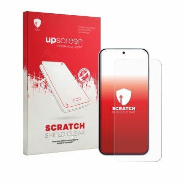 Parte frontal de un envase de producto con el logotipo de la marca upscreen. Al lado se muestra el dispositivo OnePlus Nord CE