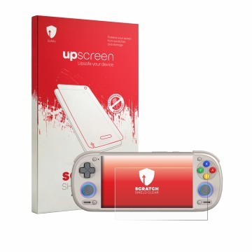 Front side of a product packaging with the brand logo upscreen. Next to it is the device Retroid Pocket 6 shown with the corre