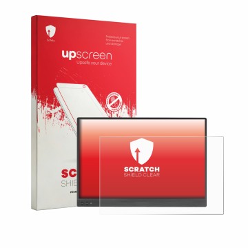 Front side of a product packaging with the brand logo upscreen. Next to it is the device ASUS ZenScreen MB16NCG shown with the