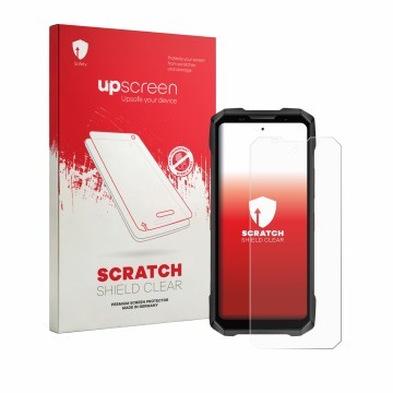 Vorderseite einer Produktverpackung mit dem Markenlogo upscreen. Daneben ist das Gerät Doogee V Max 2 Pro mit dem zugehörigen 