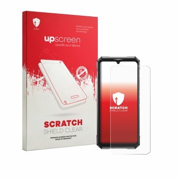 Vorderseite einer Produktverpackung mit dem Markenlogo upscreen. Daneben ist das Gerät Doogee S200 Ultra mit dem zugehörigen D