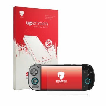 Front side of a product packaging with the brand logo upscreen. Next to it is the device Retroid Pocket 5 shown with the corre