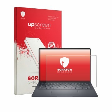 Vorderseite einer Produktverpackung mit dem Markenlogo upscreen. Daneben ist das Gerät Dell Pro Max 14 Premium mit dem zugehör