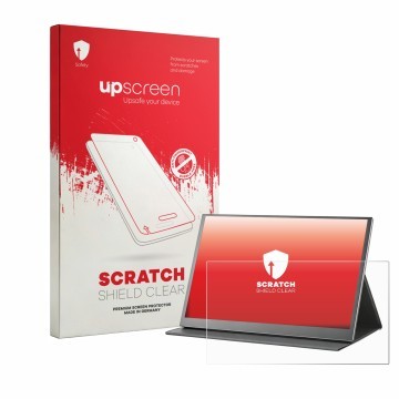Face avant d’un emballage produit avec le logo de la marque upscreen. À côté, l’appareil Xyvolve 15.6