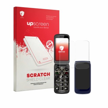 Face avant d’un emballage produit avec le logo de la marque upscreen. À côté, l’appareil Guwet G739 (Avant+Arrière) est représ
